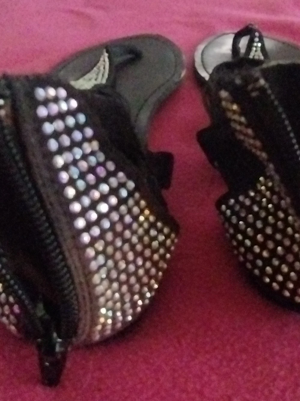 Black Rhinestone T-Strap Women’s Sandals